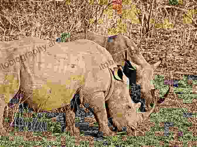 A Family Of Rhinoceroses Grazing In The African Savanna African Animals Rhinoceros Grades PK 1